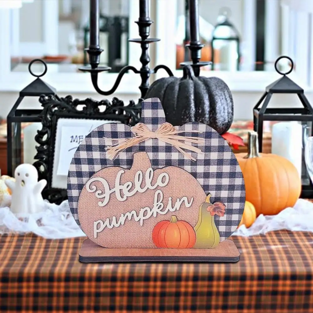 

Halloween Ornament Wooden Pumpkin Ornament Farmhouse Fall Decor Exquisite Wooden Buffalo Plaid Pumpkin Ornaments for Festive