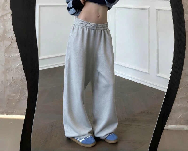

Women's Pure Cotton American Style Grey and White Sweatpants, Spring Autumn 2025 New Style Lazy Loose Boyfriend Style Sweatpants