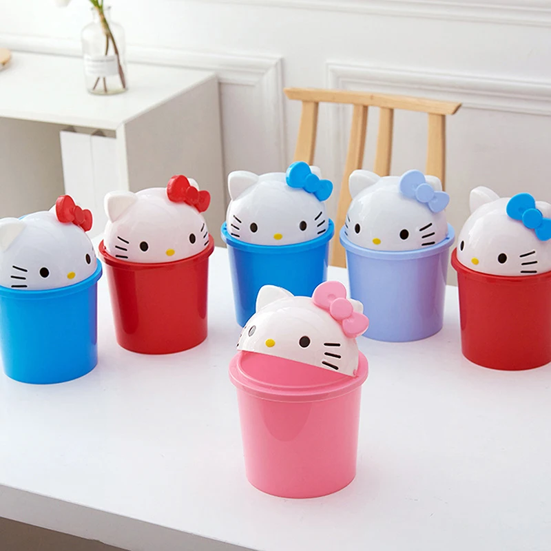 

New Sanrio Hello Kitty Dustbin Trash Can Rubbish Bin Garbage Binsanrio Kawaii Trash Paper Basket Can Living Room Bedroom