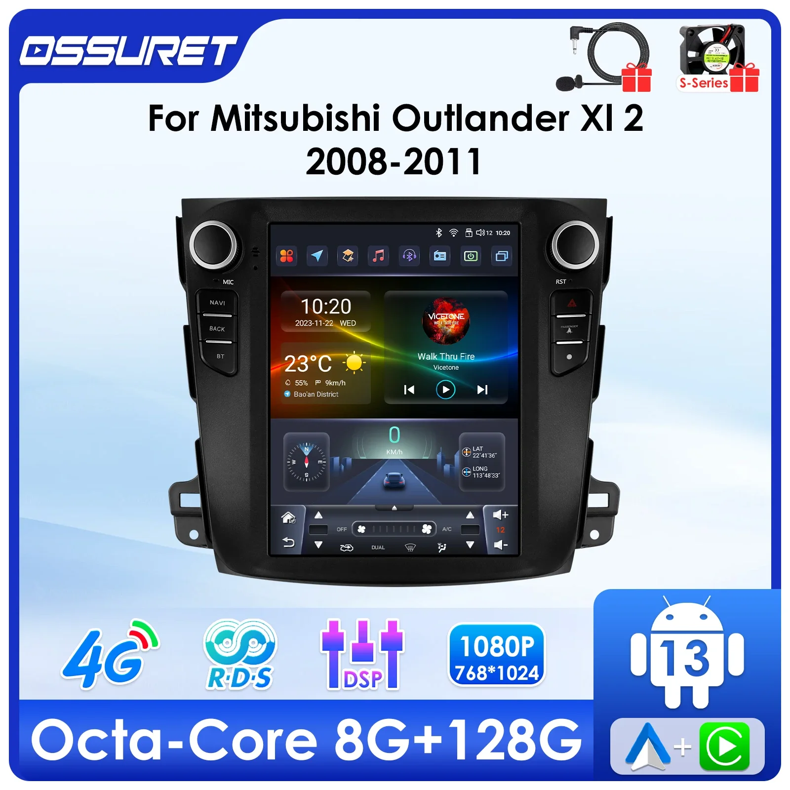 

9,7 "Android 13 для Mitsubishi Outlander Xl 2 2008-2011, авторадио, мультимедийный плеер, 4G Carplay, GPS, Navi, стерео 7862, головное устройство