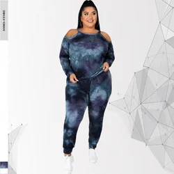 5xl odzież Plus Size dla kobiet Off ramię z długim rękawem topy i spodnie zestawy Tie Dye dwuczęściowe stroje hurtownie Dropshipping