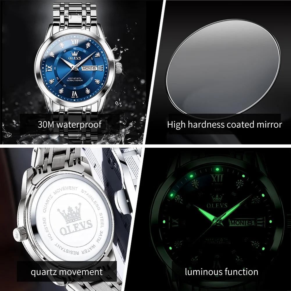 OLEVS Top Brand di lusso al quarzo coppia orologi per uomo donna orologio in acciaio inossidabile impermeabile luminoso amanti orologio da polso Relogio