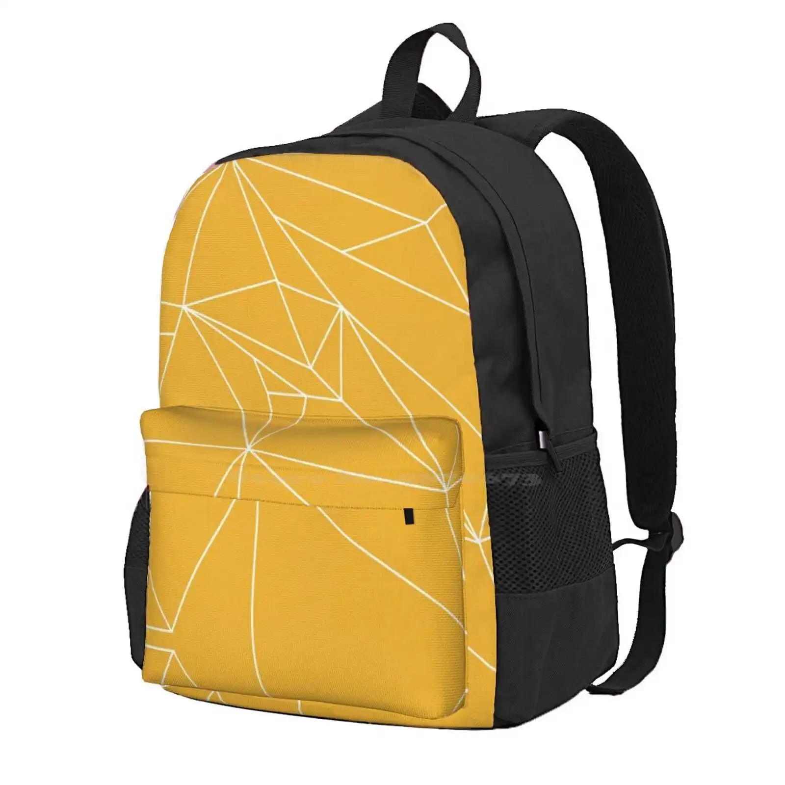 Yellow And White Geometric Lines Hot Sale Schoolbag Backpack Fashion Bags Yellow Geometric Yellow And White Mustard Yellow