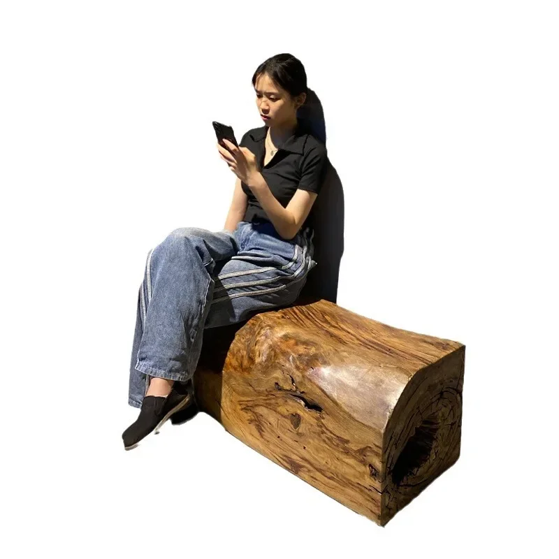 

wabi-sabi wind bench, root-carved log low bench, creative whole wood retro bench, bed and breakfast lounge area