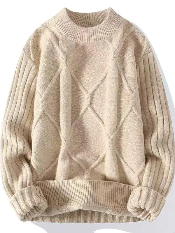 

Thiened Autumn Winter Knitted Sweater for Teenage Boys 5 Years Old High School Students Warm Base Layer Relax Sle Polyes...