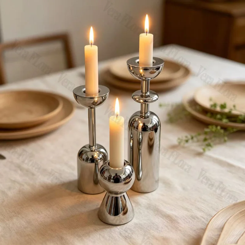 3PCS/SET Future Oriented Light Luxury Metal Candle Holder Geometric Home Decoration European Style Wrought Iron Atmosphere Props
