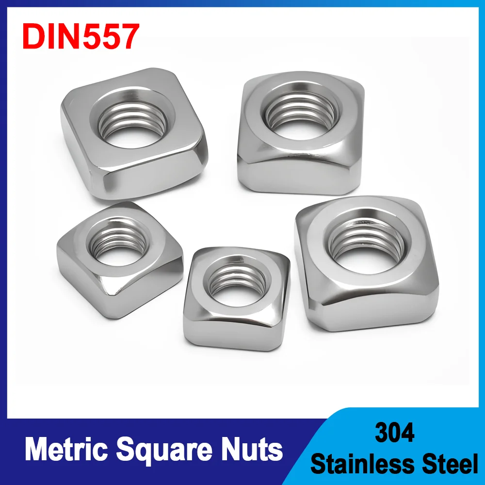 M3 M4 M5 M6 M8 M10 M12 304 Stainless Steel Square Nuts Metric Threaded DIN557 Woodworking Furniture Insert Nuts Metal Fasterners