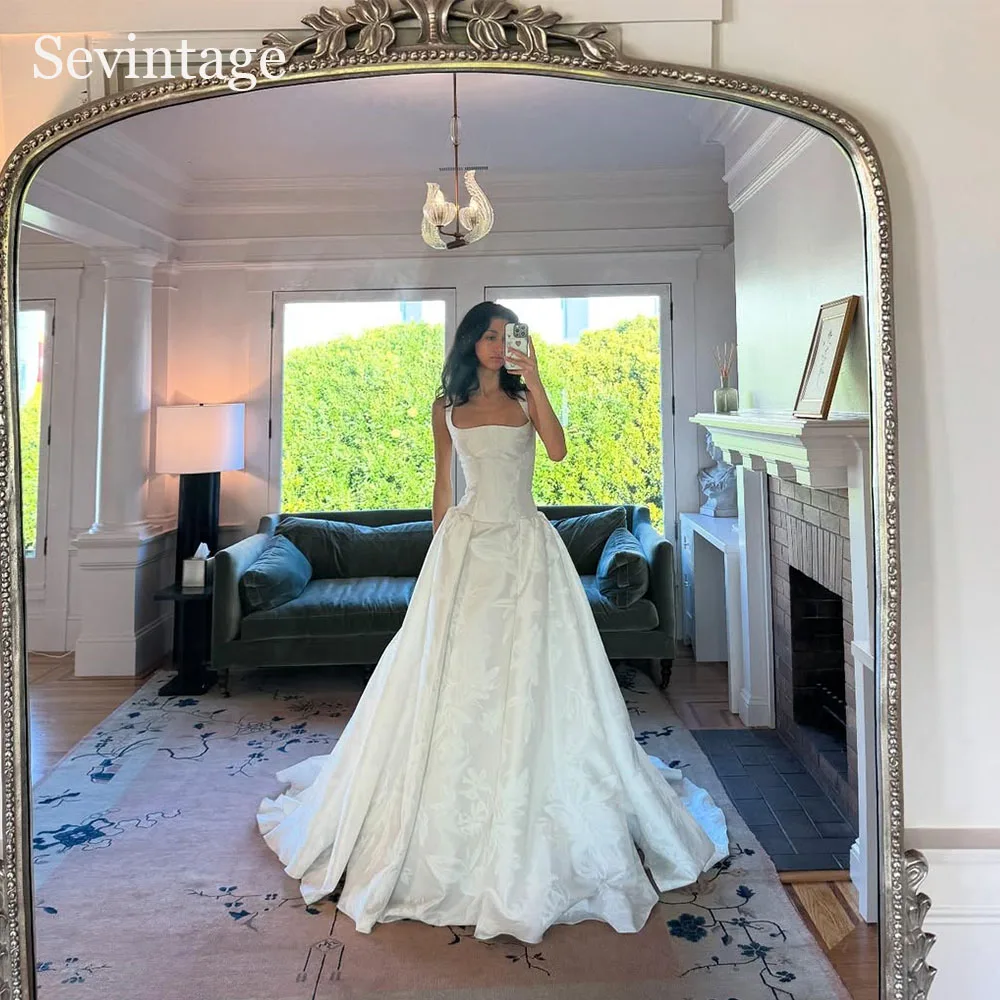 

Sevintage Modern Ivory Wedding Dresses Spaghetti Strap A-Line Sleeveless Bridal Gowns Flowers Formal Wedding Gowns Customized