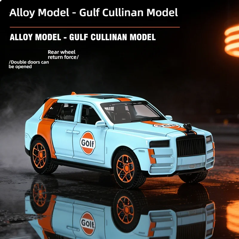 Carro Modelo Gulf Cullinan em Liga Metálica 1:36, SUV Diecast com Fricção, Carro de Brinquedo Colecionável para Crianças e Adultos, Portas que Abrem, Presente para Meninos