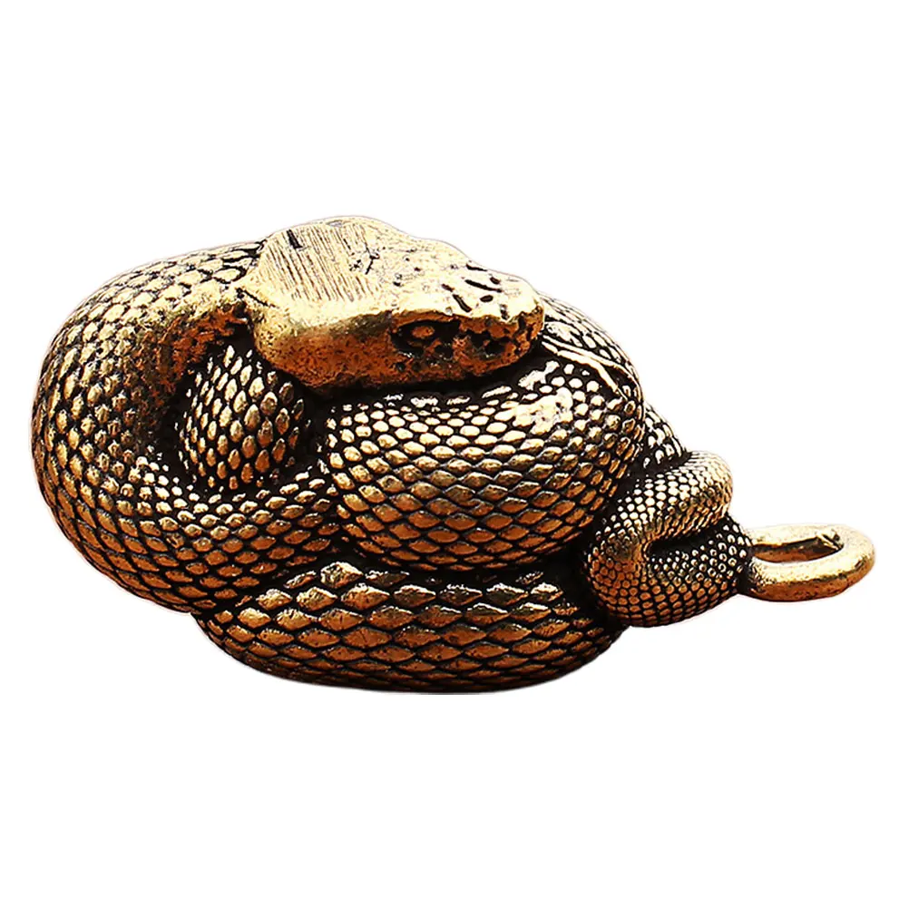 

Exquisite Brass Snake Keychain Pendant Vintage Miniature Statue Key Holder Car Decor Desktop Ornament Year Of The Snake Party