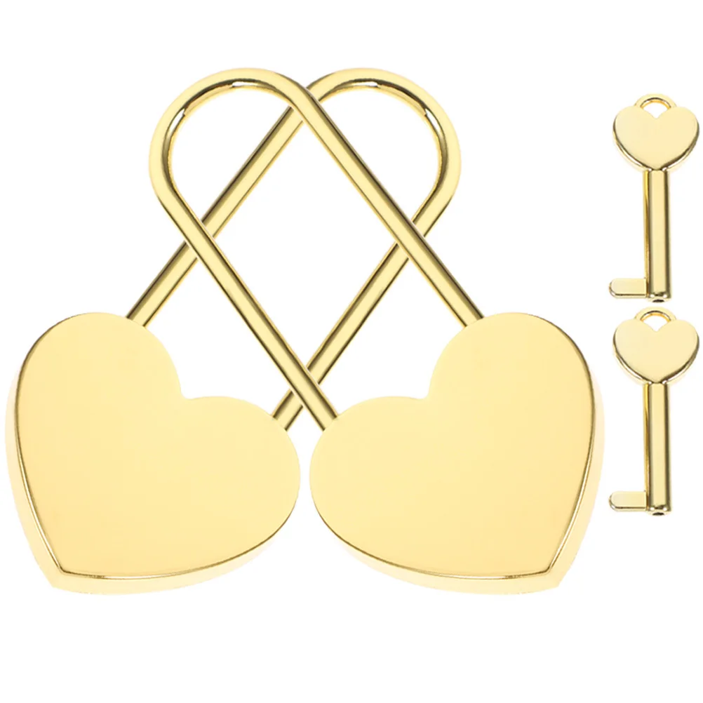 

2 Sets Portable Luggage Locks with Keys Heart Shaped Padlock Golden Zinc Alloy Love