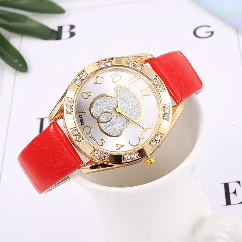 Montre Femme Luxe De Marque DQG Brand Women Watch Waterproof Purple Leather Diamond Cartoon Panda Arabic Digital Quartz Watches