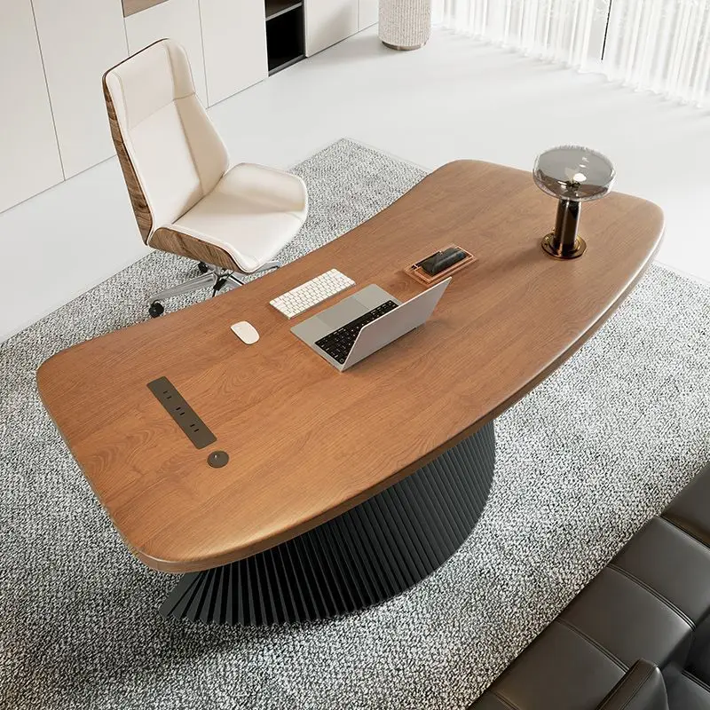 

Simple modern solid wood curved boss table designer creative women's office table and chair combination light luxury desk