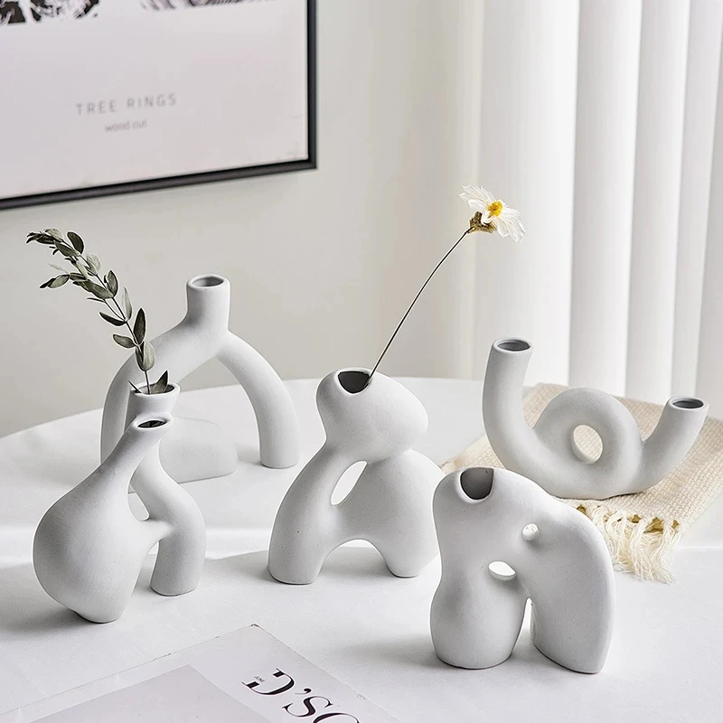 

Abstract Art Ceramic White Vase Nordic Minimalist Decoration Living Room Decoration Home Vase