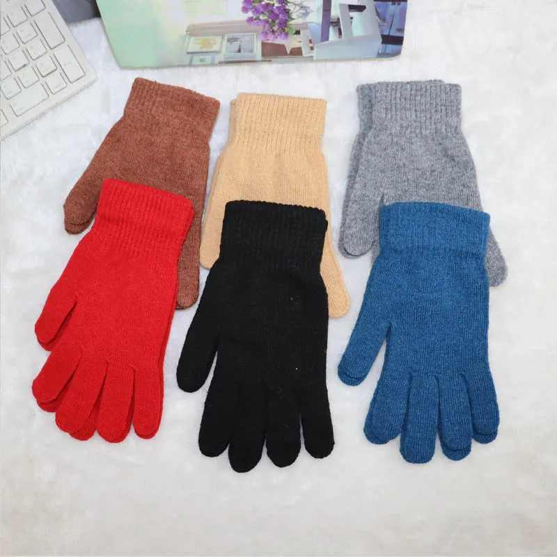 Finger gloves, warm winter and autumn, thick men's gloves, women's gloves, unisex knitted full solid color, fashionable, thicken