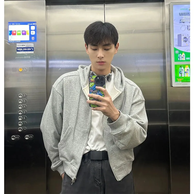 

Мужская толстовка-кардиган с подплечниками в американском ретро-стиле, на молнии, повседневная, свободного кроя, из полиэстера