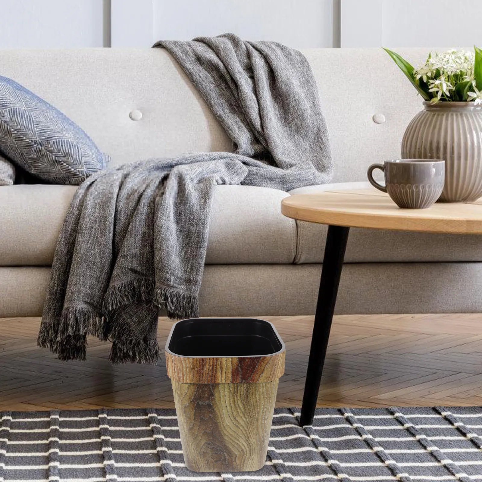 

Creative Trash Can Imitated Solid Wood Surface L 14L Capacity Increase Practical for Home Living Room Kitchen Toilet Use