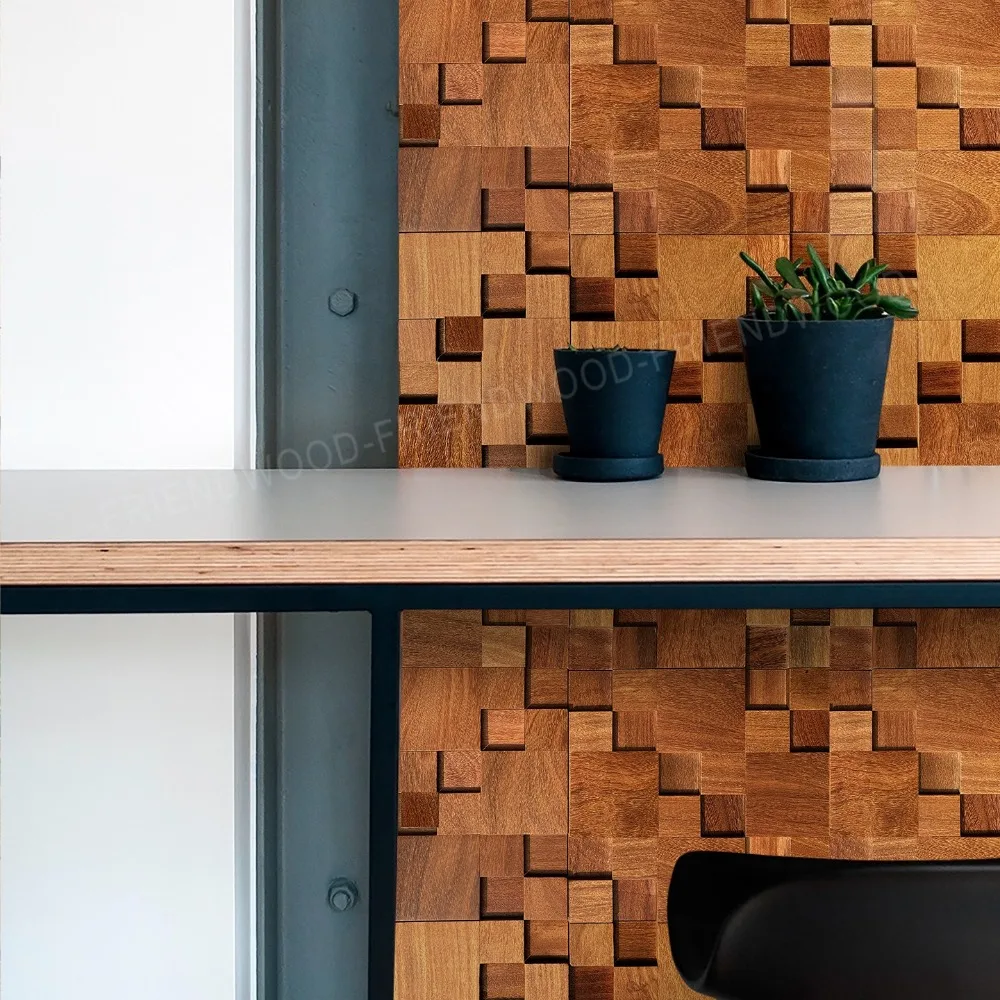 Solid Wood Concave and Convex Three-dimensional Small Square Background Wall Hanging Dining Room Coffee Living Room Wall Decor