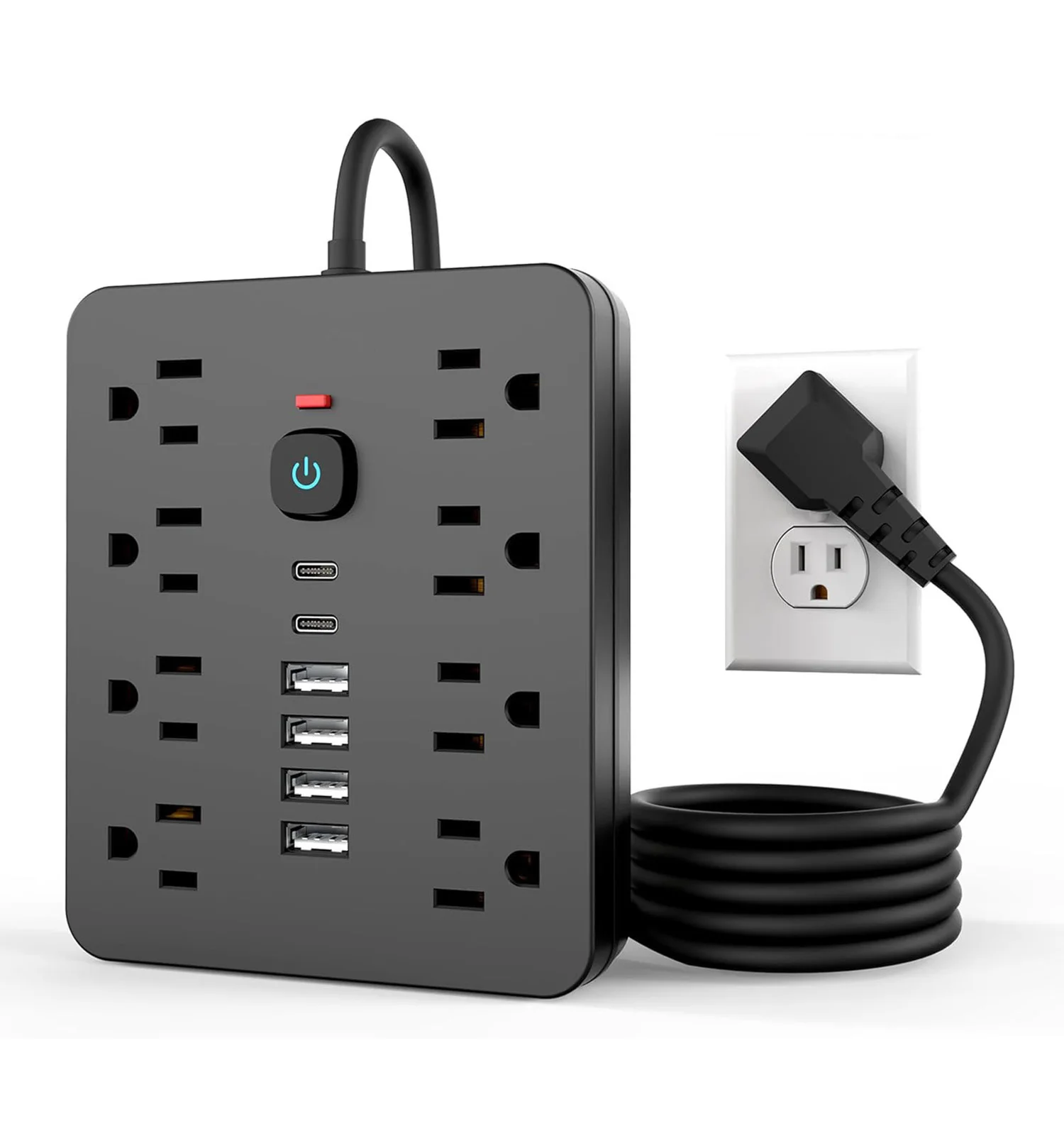 14in 1 Power Strip Surge Protector with 8 Outlets, 4 USB and 2 USB C Ports, Flat Plug, Wall Mount, Overload Protection Desk USB