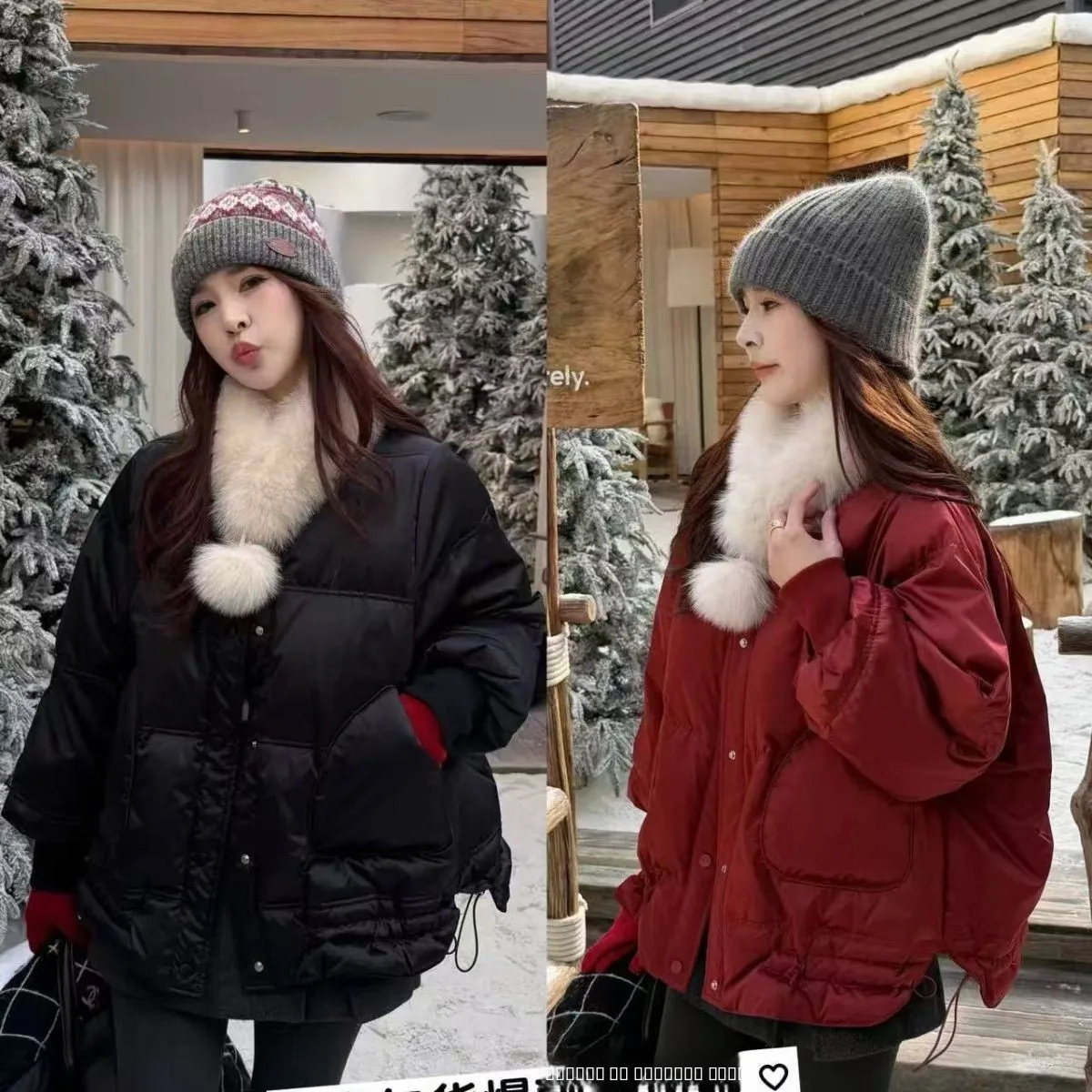 

Женская утепленная куртка-пуховик с меховым воротником, свободного кроя, белая, теплая, с V-образным вырезом, зимняя, новинка 2025 года, укороченная, утолщенная