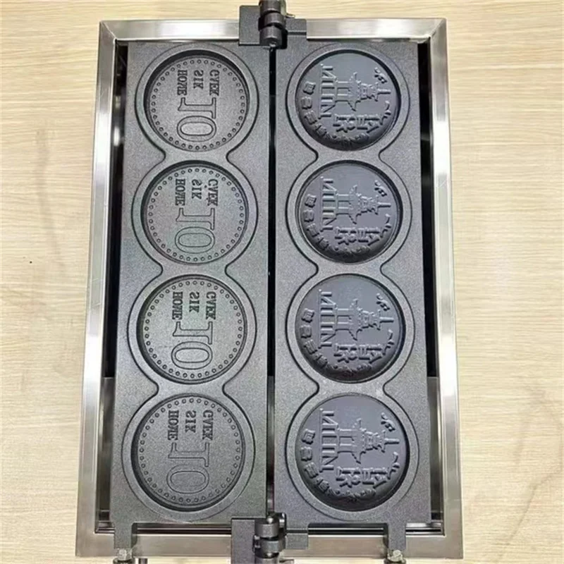 4pcs Small Gold Coin Bread Waffle Maker Japanese Yen Korean Won Thai Saudi Coin Shaped Waffle Making Machine Commercial Use