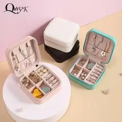 Caja de almacenamiento de joyas de 4 colores, organizador de viaje, estuche de joyería, almacenamiento de cuero, pendientes, collar, anillo, organizador de joyería, exhibición