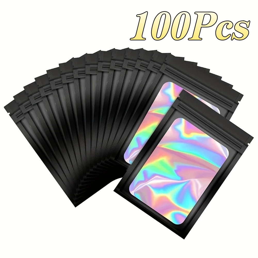 100 Stück PVC-Schmuck-Reißverschlussbeutel, Schwarz-Rosa Fensterbeutel mit Selbstverschluss, Tragbare Haushaltsbeutel für Kleinteile