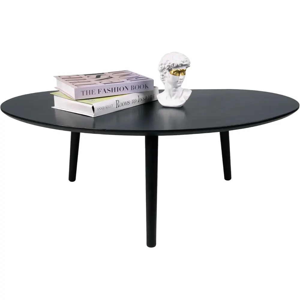 

Mid-Century Modern Oval Coffee Table, Solid Wood, Natural Black Finish, 18.9 Diameter x 33.85 Width x 12.4 Height