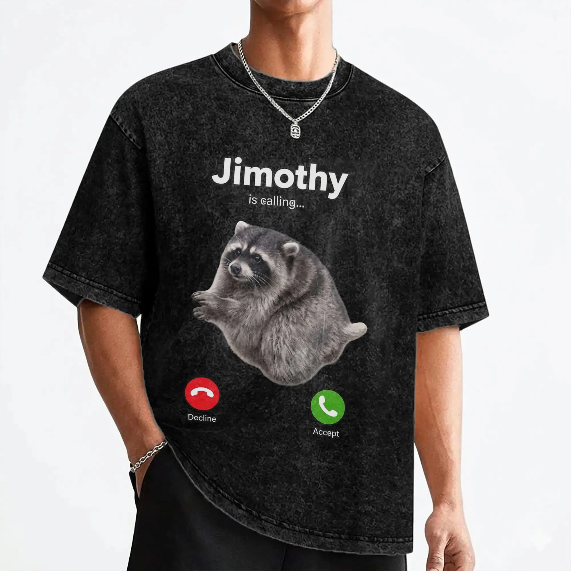 Jimothy Is Calling Raccoon Mem T Shirts Washed Short Sleeve Oversize T-Shirt  Vintage for Men Women Streetwear Printed Tees