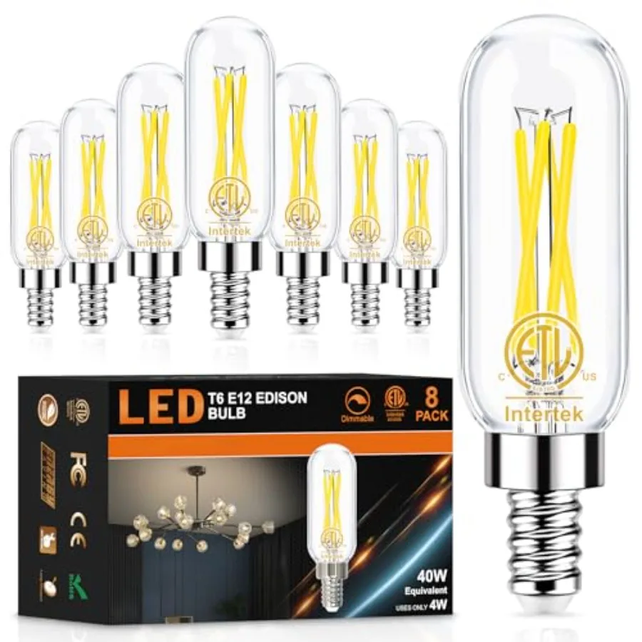 

E12 LED Bulb, Edison Light Bulbs for Chandelier, Candelabra Small Base, 40W Equivalent, 5000K Daylight, Dimmable T6 Tube Shape