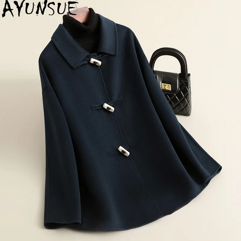 

AYUNSUE, пальто из 100% шерсти, женское пальто 2025, двустороннее шерстяное пальто, осенне-зимняя одежда, элегантные пальто, женские свободные пальто