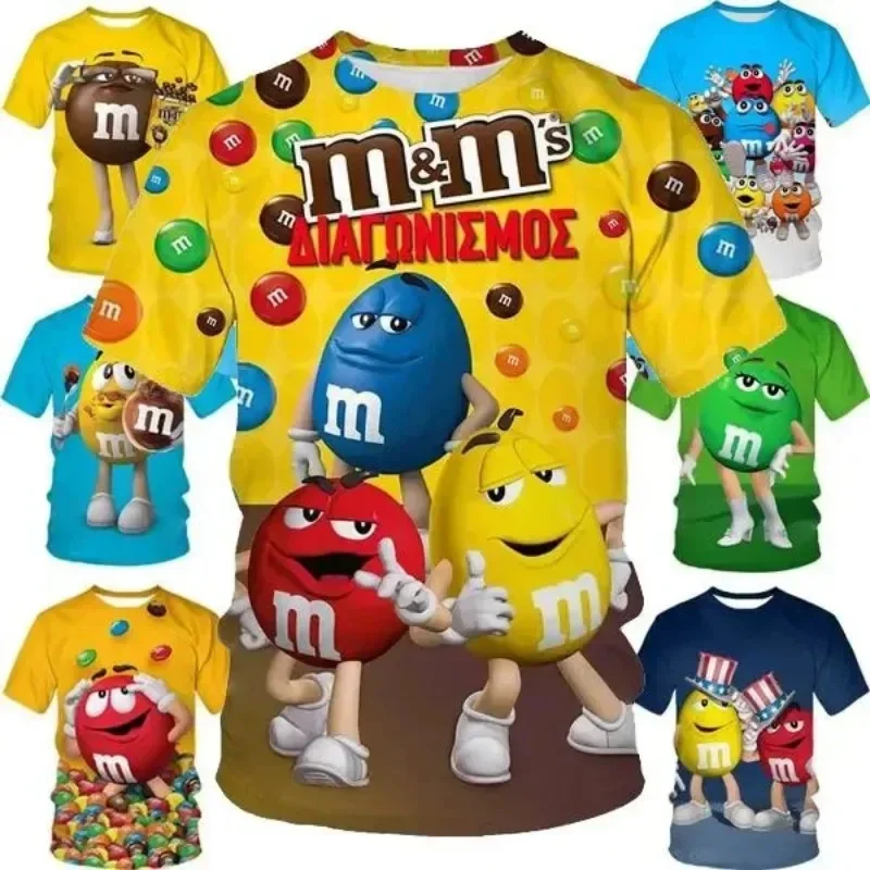 Funny M&M's Chocolate Bean T Shirt Fashion 3D Print Man Casual O Neck T-Shirt Funny Kid Short Sleeve Tops Tee Unisex Men Clothes