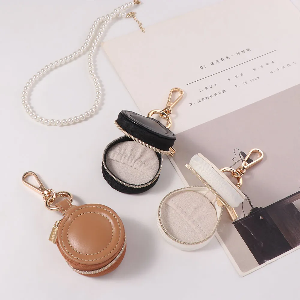Mini Portable Jewelry Storage Bag Round Earring Organizer Storage Case With Keychain Minimalist Necklace Ring Jewelry Box Travel