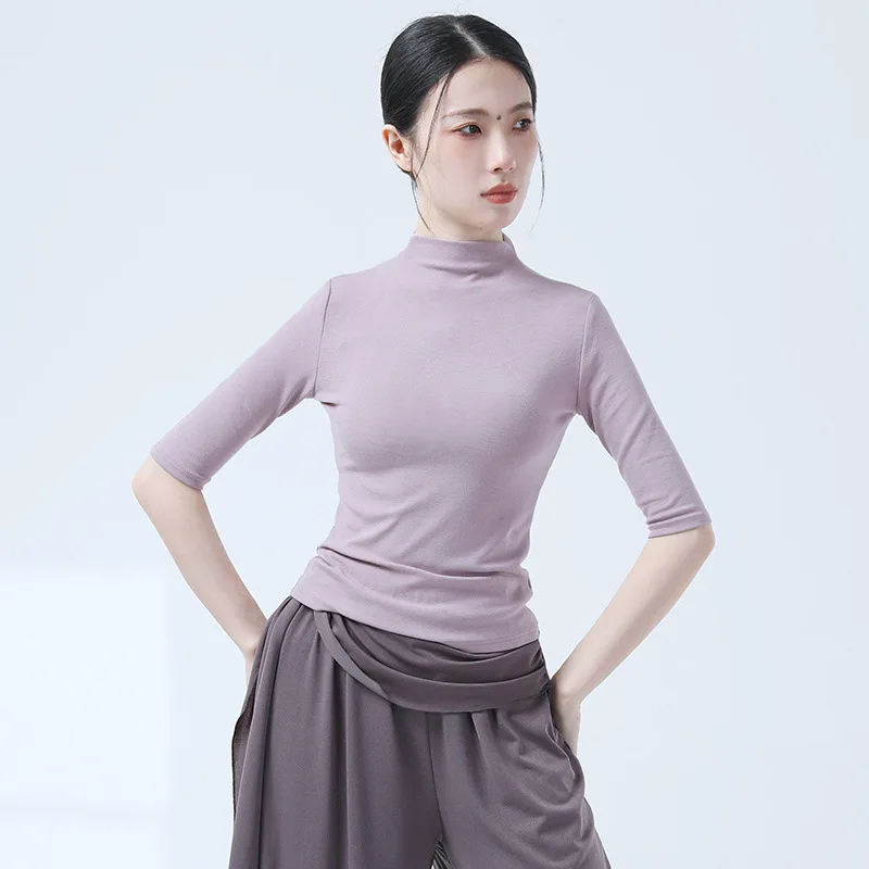 Modern classical dance practice suit, spring and summer new half high collar, medium sleeved women's top, dance suit, slim fit,