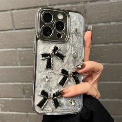 Luxury Aesthetics 3D Bow Tie Electroplated Phone Case For iPhone 13 Pro Max 15 14 12 Pro 11 Cute Epoxy Shockproof Bumper Cover