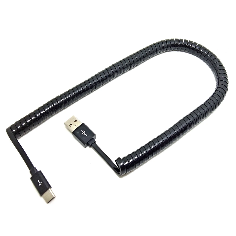 Flat body type c cable USB type c data cable for mobile phone dedicated car spring charging cable