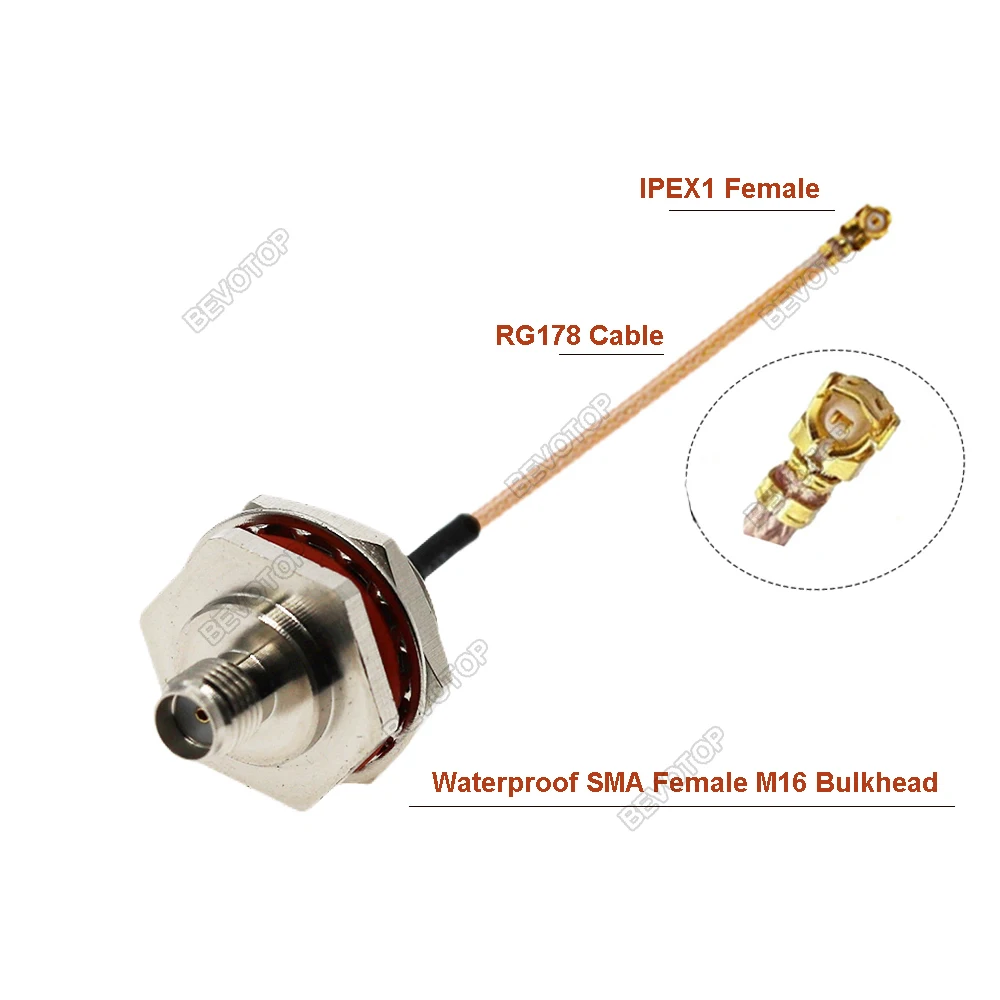 BEVOTOP 1/4 Female to Waterproof RP/SMA Female Bulkhead M16 RF0.81/1.13/RG178 Cable 3g 4g WIFI Antenna Adapter 50 Ohm