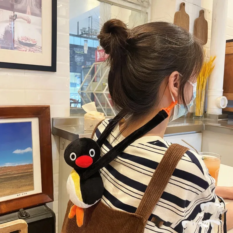 Cartoon Funny Cute Cuddle Penguin Waist Bag Plush Pingu Hangable Doll Headphone Bag Coin Purse Portable Storage Bag for Outings