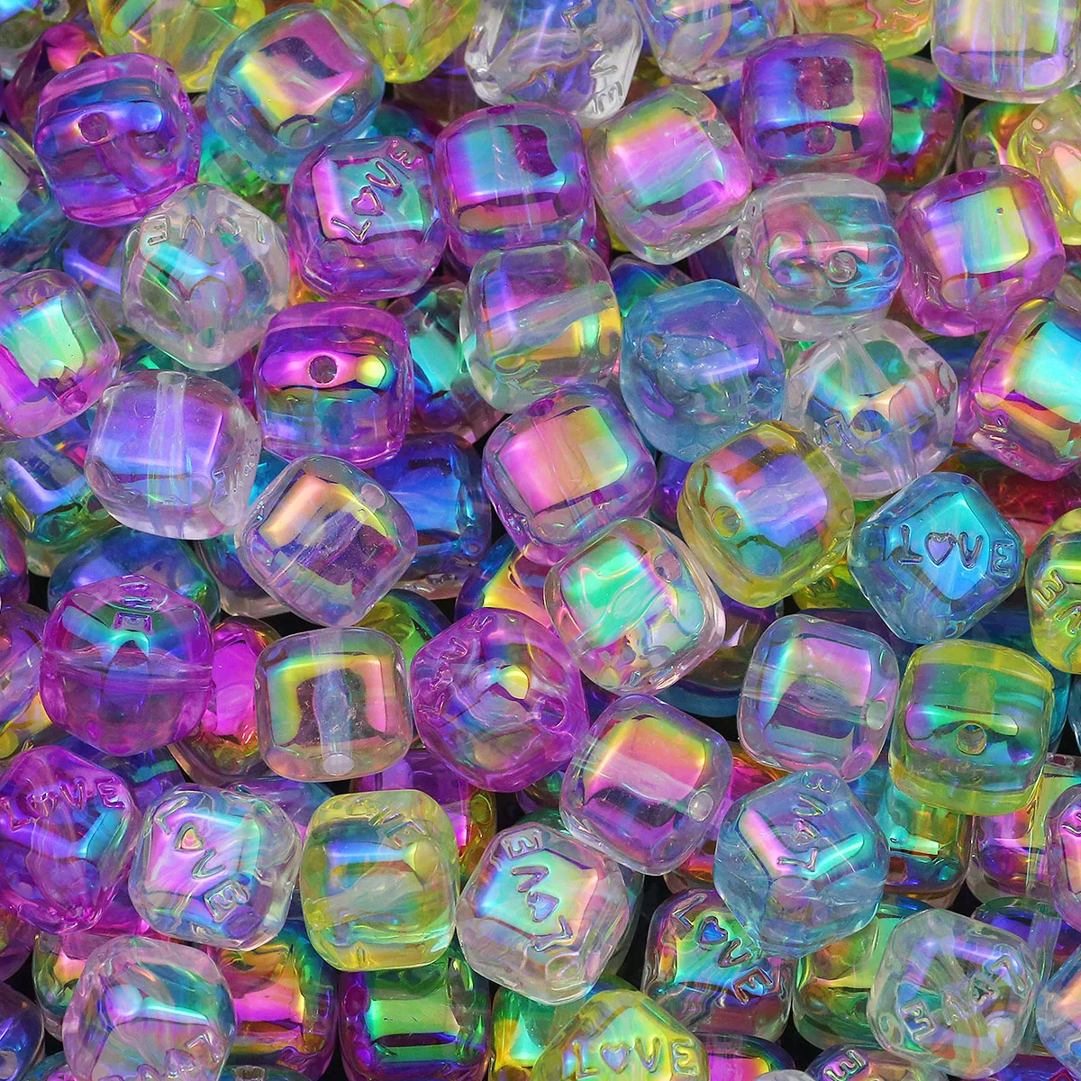 15 mm 10–20 Stück JHNBY LOVE Cube UV-Acryl, mehrfarbig, quadratisch, lose Abstandshalterperlen für Schmuckherstellung, Armband, Halskette, DIY