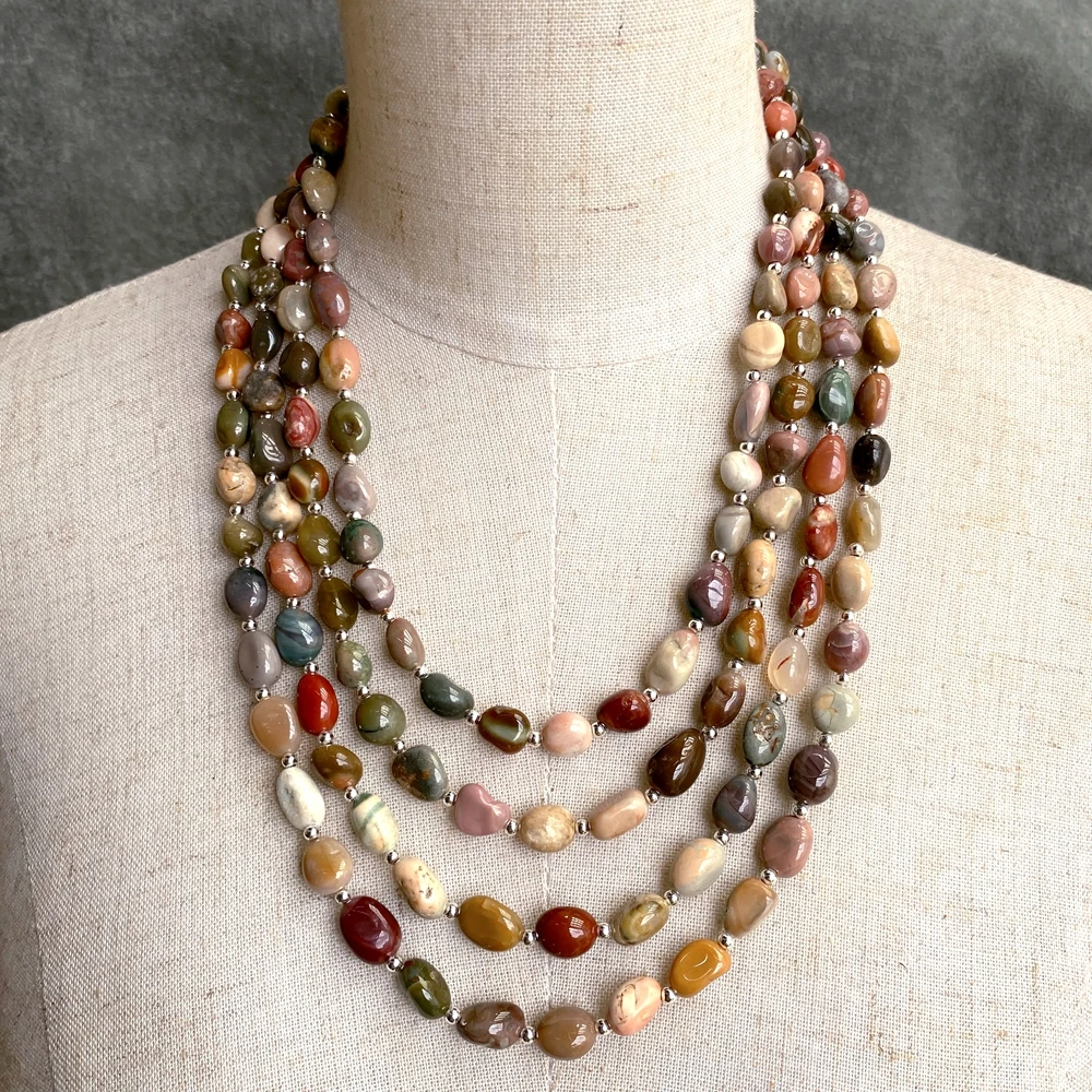 yygem 4 strands Botswana Agate Freeform Shape statement Necklace High Quality For Party Gemstone Jewelry