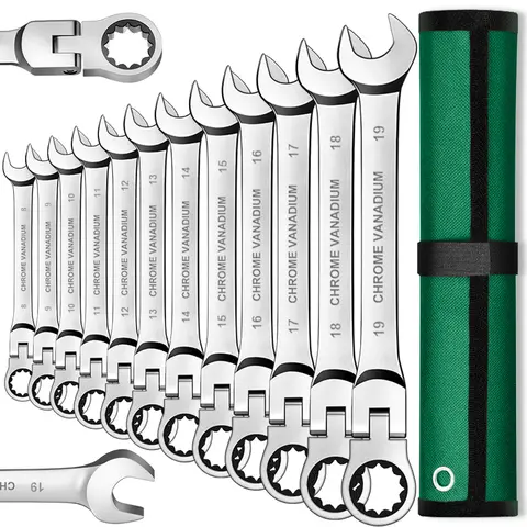 래칫 스패너 렌치 세트 기어 링 래칫팅 조합 렌치 키트 캔버스 백이 포함된 미터법 유연한 헤드 미터법 플렉스 헤드