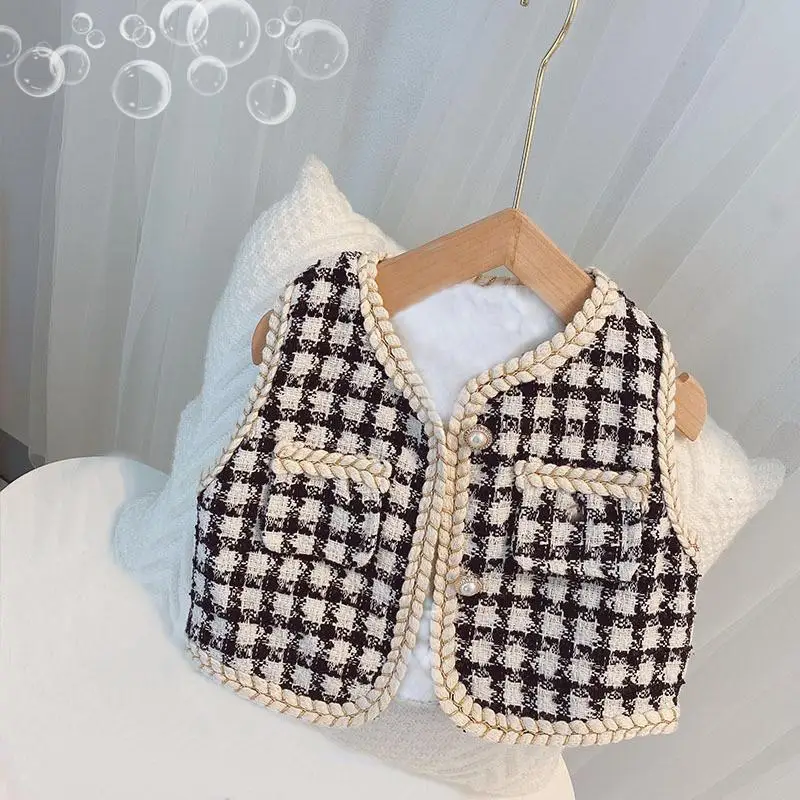 

Girl Baby Vest Spring and Autumn Outerwear Western Style Children's Little Fragrant Wind Jacket Camry Vest