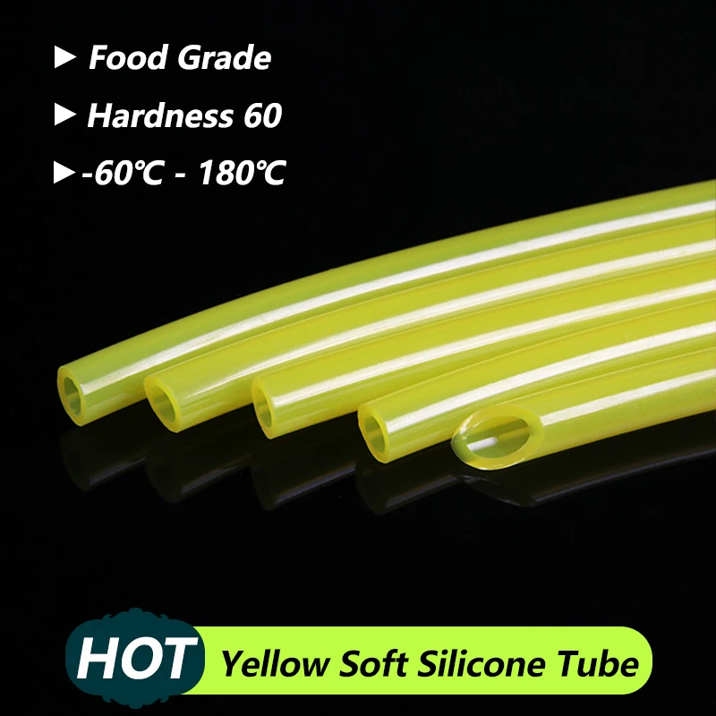 Yellow Food Grade Silicone Rubber Hose ID 0.5 1 2 3 4 6 7 8 9 10 12 14 16 18 20 25mm Tasteless Flexible Soft Tubing Drink Pipe