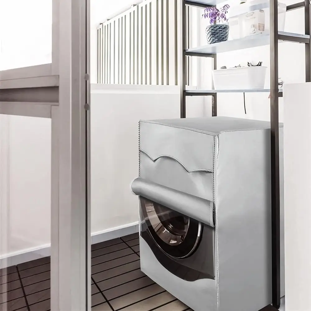 New Universal Washing Machine Cover With Roll Edge Silver Washer Dryer Cover Oxford Waterproof Cover For Front Loading Machine