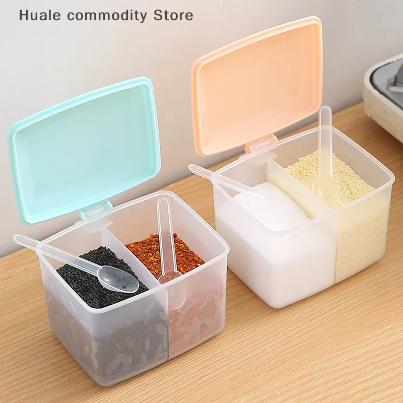 Boîte d'assaisonnement à 2 grilles, couvercle Transparent, pot d'assaisonnement pour sel, poivre, sucre domestique, conteneur de stockage de condiments, Gadgets de cuisine