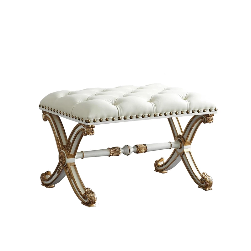 French solid wood carving flower bedside,neoclassical low stool makeup stool European shoe changing short high-end customization