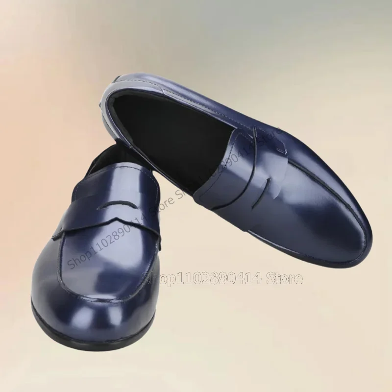 Blue Giltter Sewing Design Low Top Loafers Fashion Slip On Men Shoes Luxury Handmade Party Feast Banquet Office Men Dress Shoes