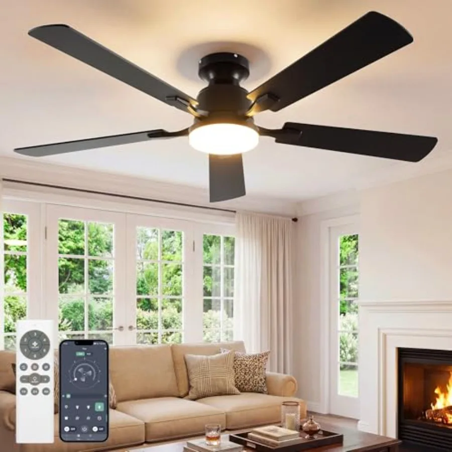 Ceiling Fan with Lights Flush Mount Low Profile Ceiling Fans with Lights RemoteandAPP Control Dimmable 22W LED Light QueitandRe
