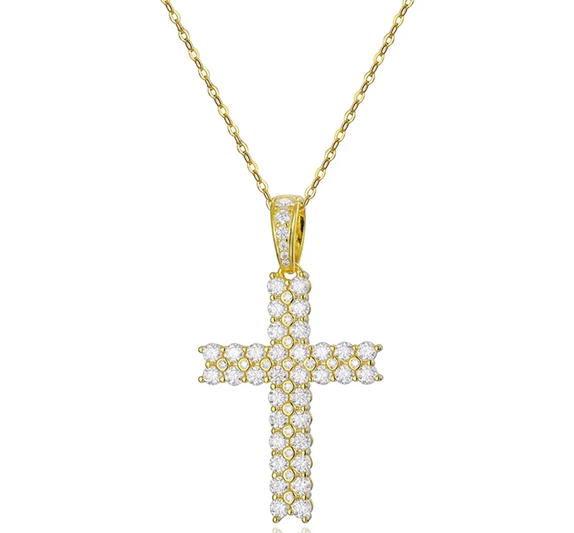 

Serenity Day Real D Color 1.2mm 2.5mm Full Moissanite Cross Necklace for Women 100% S925 Sterling Silver Plate Pt950 Jesus Chain