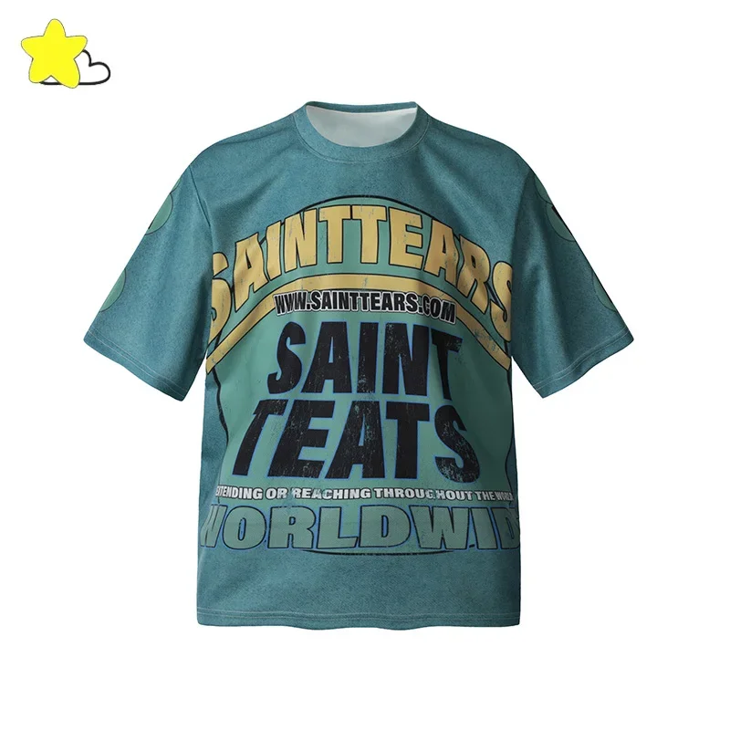 

Мужская и женская футболка в стиле хип-хоп серого и синего цвета с принтом тай-дай, высококачественная дышащая быстросохнущая сетчатая футболка с принтом логотипа Crack Letter Saint T Shirt